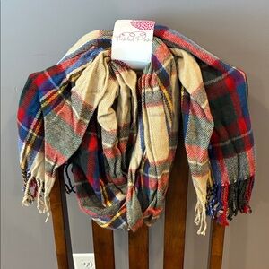Tartan Plaid Scarf - Red, Blue, Cream